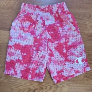 Champion shorts size boys small red and white Tie Dye.